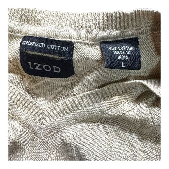 Izod Mens L Beige Mercerized Cotton Sleeveless Argyle Sweater Vest Argyle Golf - Picture 4 of 4